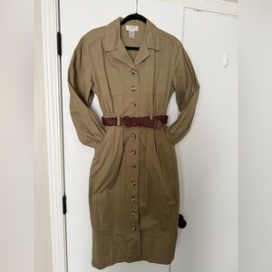 Talbots 8P Khaki Button-Up Shirt Dress with Belt. 100% cotton. Like new